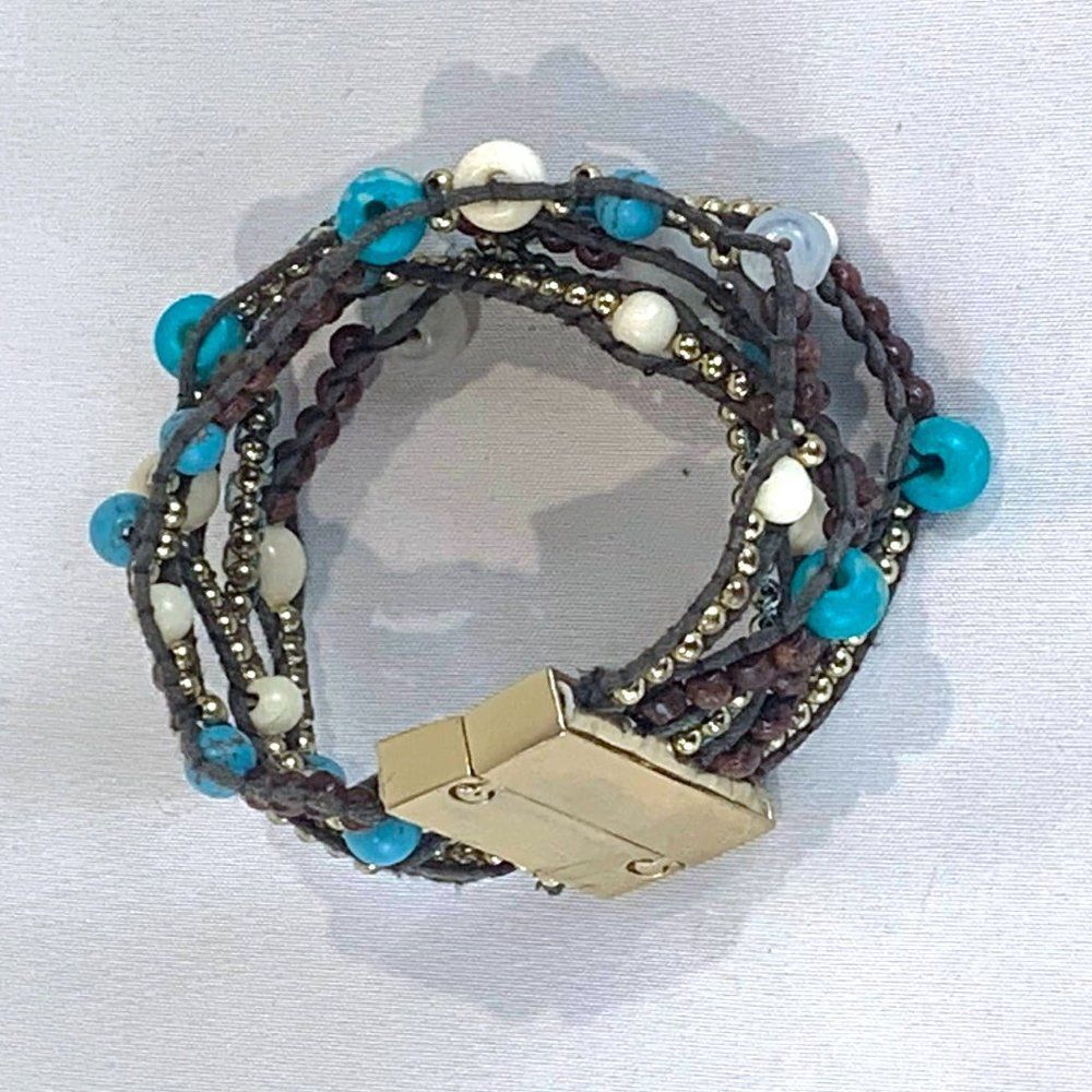 Beaded Multi-Strand Precious Rock and Bead Magnetic Clasp Bracelet